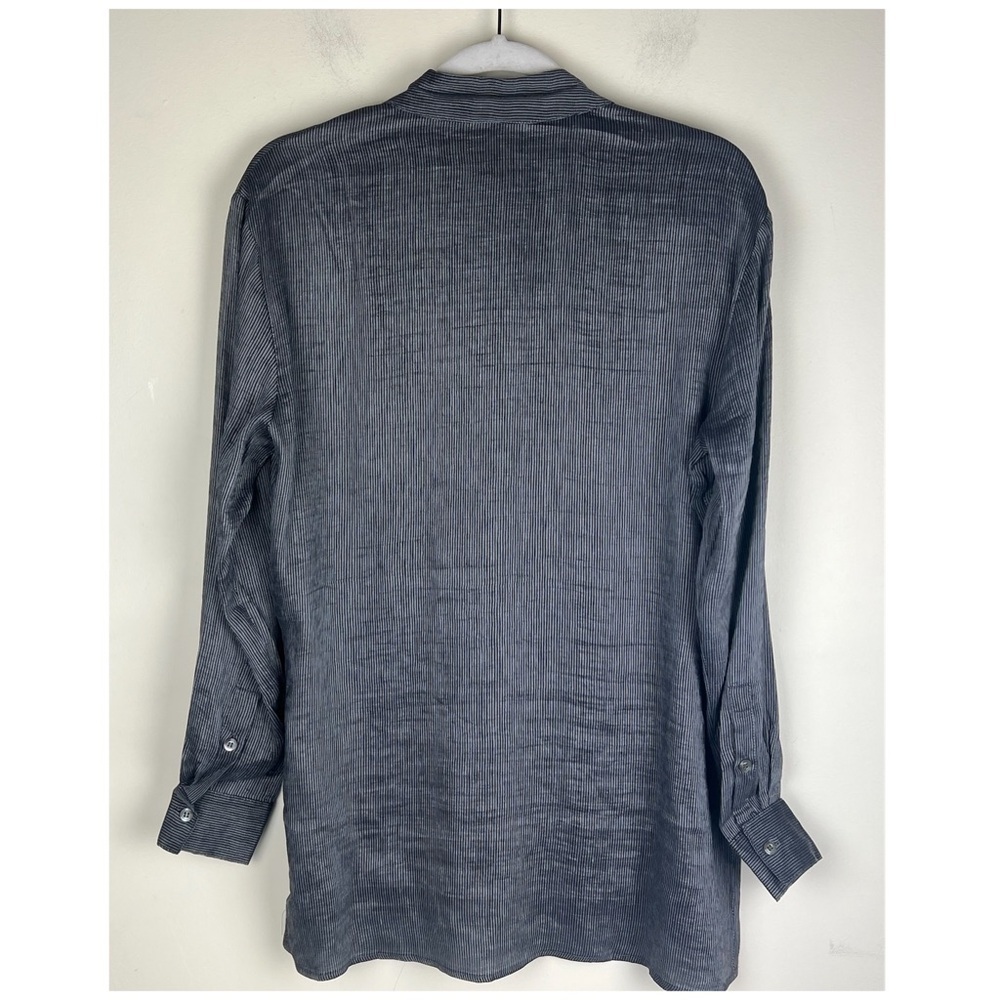 Harshman | Silk & Linen Quiet Luxury Drea Tunic Top Charcoal Stripes | XS - Picture 6 of 14